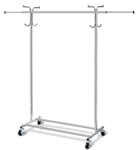 HOUSE AGAIN Adjustable 2-in-1 Heavy Duty Garment Rack & Coat Rack, 66" L, Rolling Clothes Rack with Lockable Wheels, Clothing