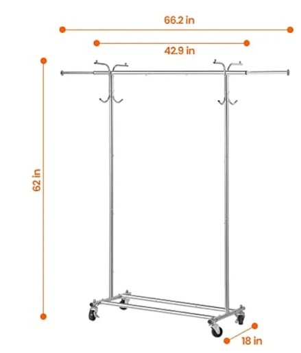 HOUSE AGAIN Adjustable 2-in-1 Heavy Duty Garment Rack & Coat Rack, 66" L, Rolling Clothes Rack with Lockable Wheels, Clothing