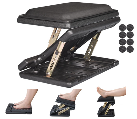 Adjustable Footrest with Removable Foam Cushion, Under Desk Footrest with Massage Beads for Car, Home, Office Stool, 4-Level Height for Improved Posture Back & Hip Pain Relief(Black Plus)