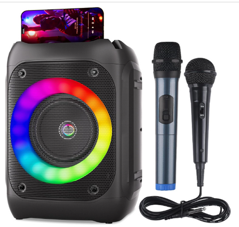 Ankuka Karaoke Machine for Kids and Adults, Portable Bluetooth Karaoke Speaker With 1 Wireless Microphone and 1 Wired Mic, Pa System with Led Lights for Singing, Gifts for Girls and Boy Birthday Party