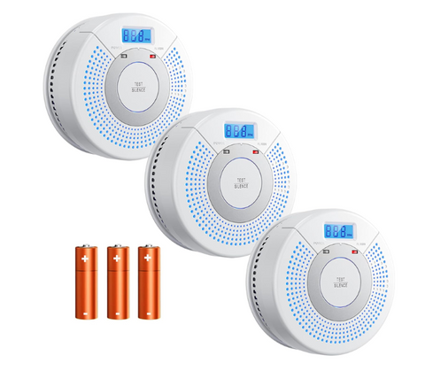 3 Pack Combination Photoelectric Smoke Alarm and Carbon Monoxide Detector Battery Operated with Digital Display (White)