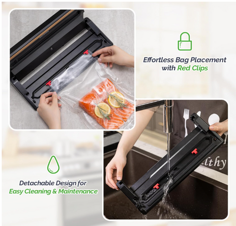 GERYON Vacuum Sealer Machine, Food Vacuum Sealer with Powerful Suction | Slim Design | Easy to Use | Led Indicator Lights for Sous Vide, Meal Prep, w/Starter Kits for Vacuum Seal Container