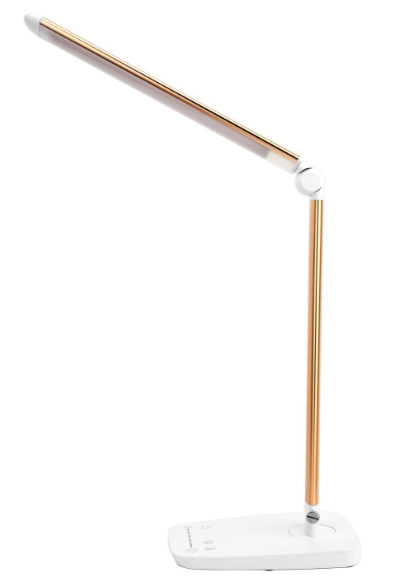 Lichamp Dimmable LED Desk Lamp with USB Charging Port, Touch Control Foldable Gooseneck Free Rotation Adjustable Eye Care Table Lamp, Bedside Reading Light with UL AC Adapter (Gold)