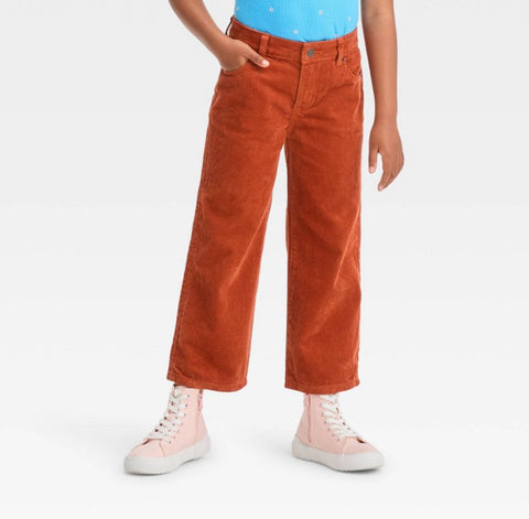 Girls' Wide Leg Corduroy Crop Pants - Cat & Jack™ Orange SIZE 10