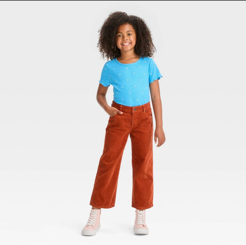 Girls' Wide Leg Corduroy Crop Pants - Cat & Jack™ Orange SIZE 10