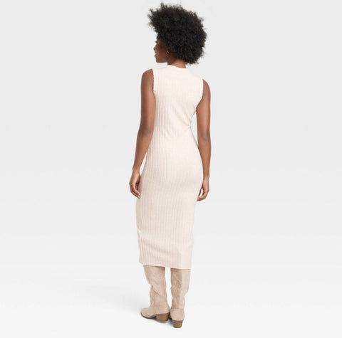 Women's Rib Knit Midi Dress - Universal Thread™ Heather Cream MEDIUM