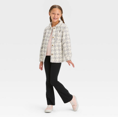 Girls' Button-Down 'Houndstooth' Shacket - Cat & Jack™ Gray/Cream MEDIUM (8)