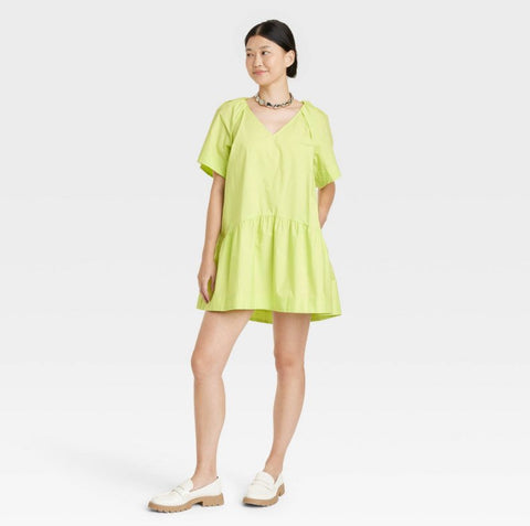 Women's Flutter Short Sleeve Mini Shift Dress - A New Day™ Lime SMALL