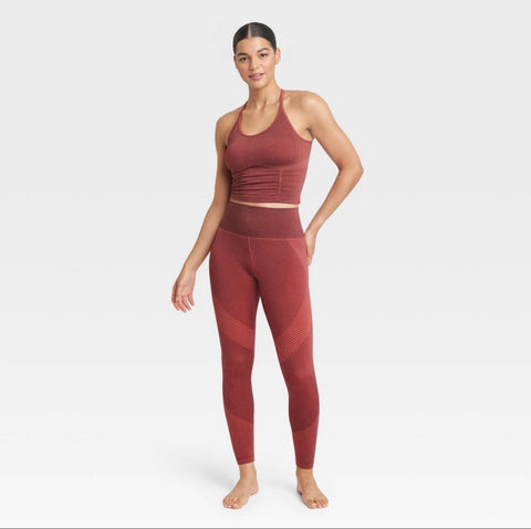 Women's High-Rise Patterned Seamless 7/8 Leggings - JoyLab™ Red XS