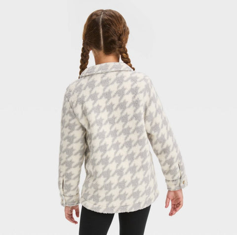 Girls' Button-Down 'Houndstooth' Shacket - Cat & Jack™ Gray/Cream MEDIUM (8)