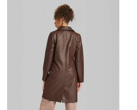 Women's Faux Leather Trench Coat - Wild Fable Brown MEDIUM