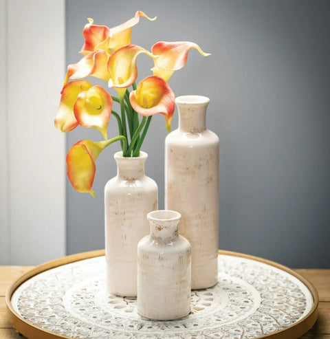 Sullivans Set of 3 Small Ceramic Bottle Vases 5"H, 7.5"H & 10"H Off-White