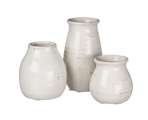 Sullivans Set of 3 Petite Ceramic Vases 3 H  4.5 H & 5.5 H White