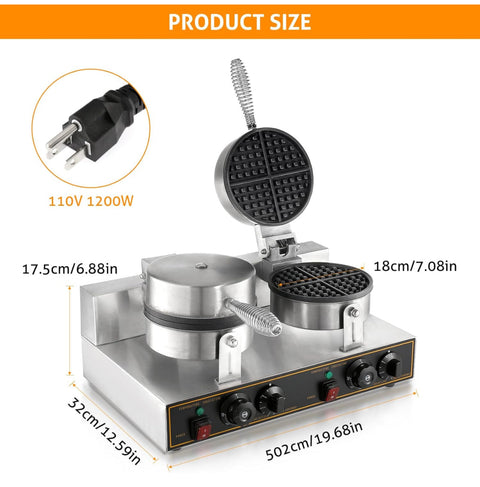 WICHEMI Waffle Maker Commercial Electric Waffle Machine Stainless Steel Non-stick Double Head Egg Bubble Waffle Furnace for Bakery, Restaurant, Snack Bar or Household, 110V 2400W