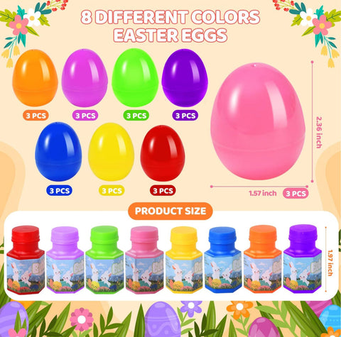 48 Pack PreFilled Easter Eggs with Bubble Wands for Easter Basket Stuffers, Kids Easter Party Favor Supplies,Easter Egg Hunt, Easter Eggs with Toys Inside,School Classroom Easter Prize and Rewards