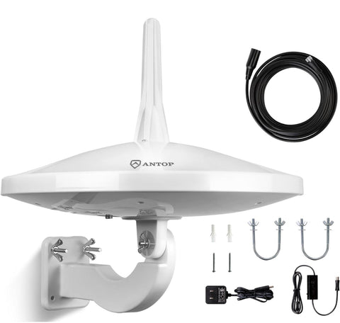 Upgraded Version - ANTOP AT-415B 720° UFO Dual Omni-Directional Outdoor HDTV Antenna with Exclusive Smartpass Amplifier &4G LTE Filter, Fit for Outdoor/RV/Attic Use(33ft Coaxial Cable,4K UHD Ready)